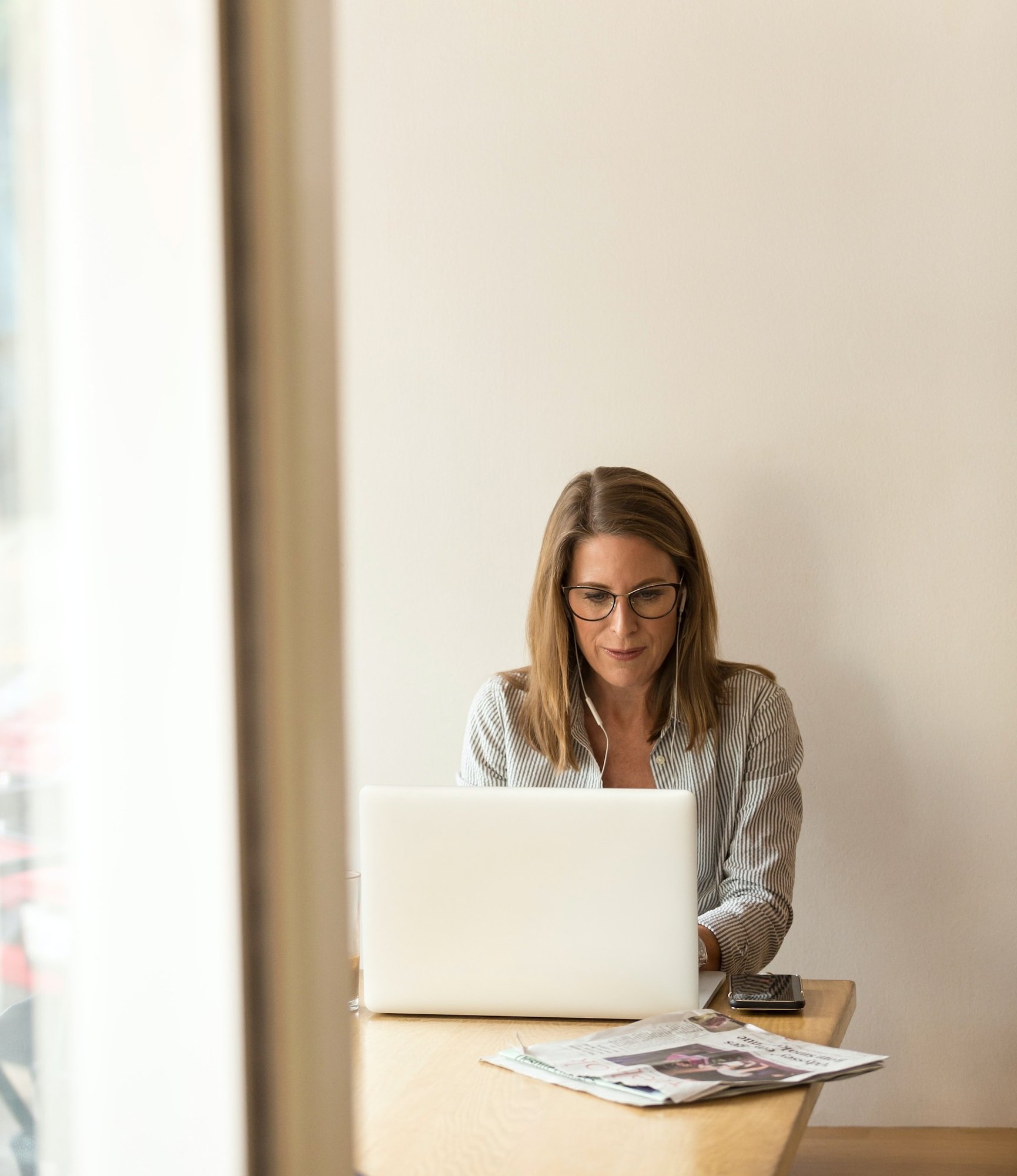 woman working with headphones in